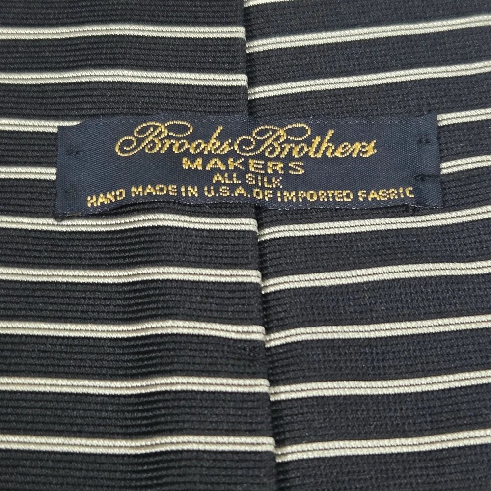 Vtg Brooks Brothers Makers Mens Silk Repp Tie Black‎ White Stripe Made in USA